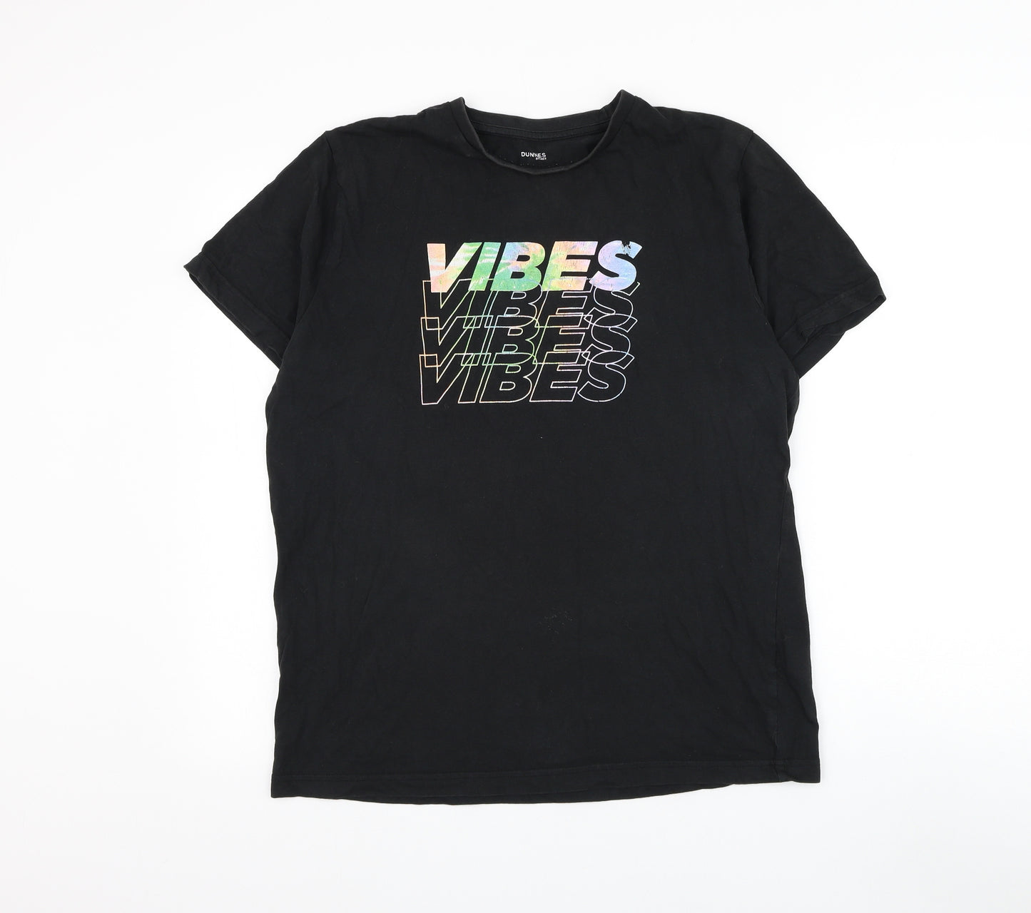 Dunnes Stores Mens Black Cotton T-Shirt Size M Round Neck - Vibes