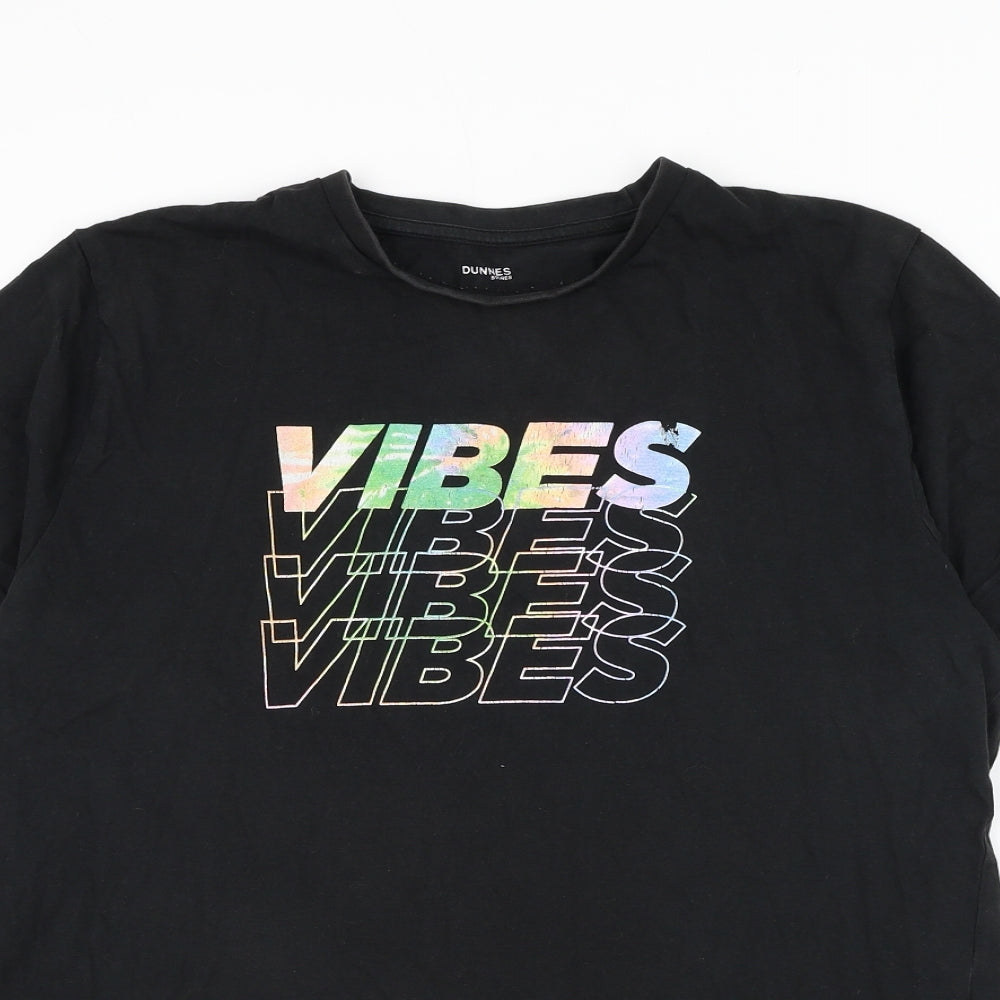 Dunnes Stores Mens Black Cotton T-Shirt Size M Round Neck - Vibes