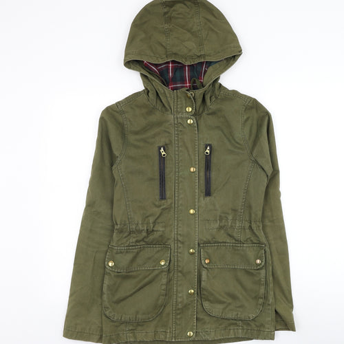 Topshop Womens Green Parka Coat Size 6 Zip - Elbow Patches