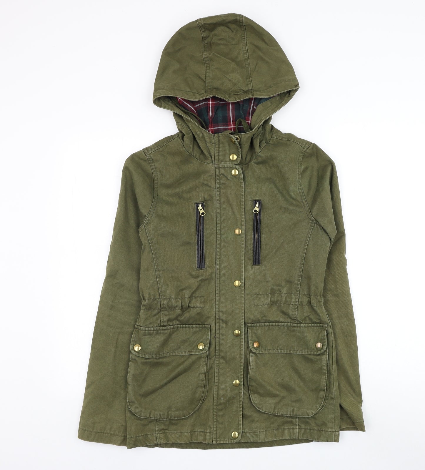 Topshop Womens Green Parka Coat Size 6 Zip - Elbow Patches