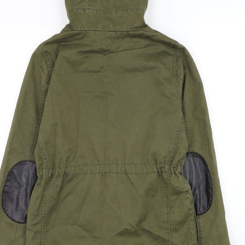 Topshop Womens Green Parka Coat Size 6 Zip - Elbow Patches