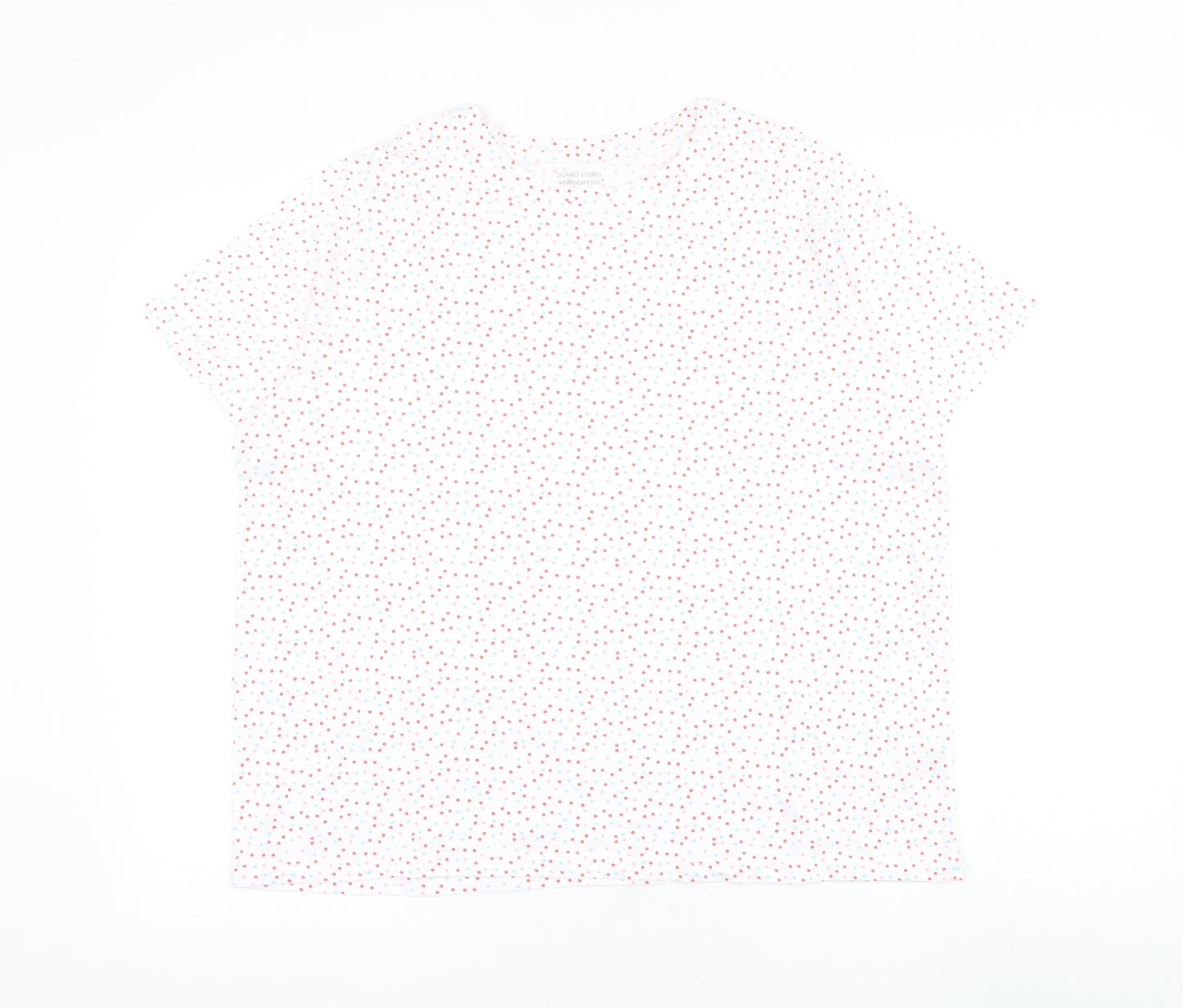 Dunnes Stores Womens White Polka Dot Cotton Basic T-Shirt Size L Round Neck