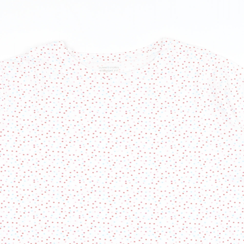 Dunnes Stores Womens White Polka Dot Cotton Basic T-Shirt Size L Round Neck