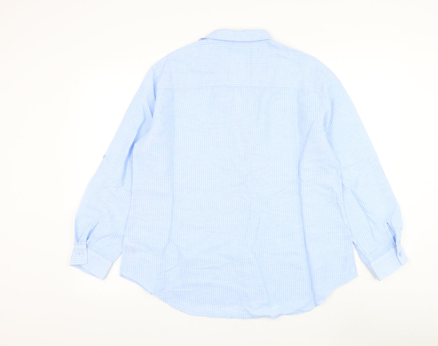 Dunnes Stores Womens Blue Striped Linen Basic Blouse Size M Collared