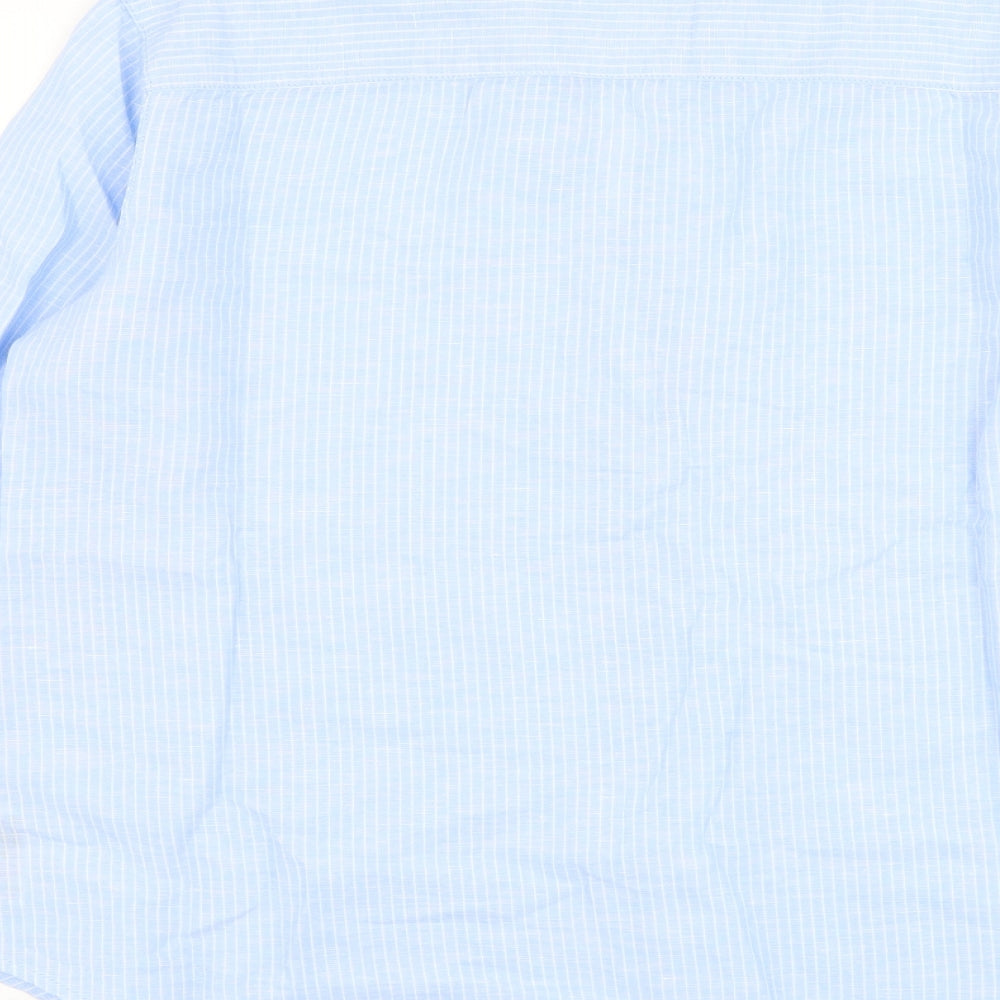 Dunnes Stores Womens Blue Striped Linen Basic Blouse Size M Collared