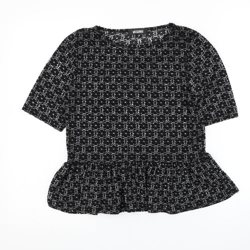 Missguided Womens Black Floral Viscose Basic Blouse Size 8 Round Neck