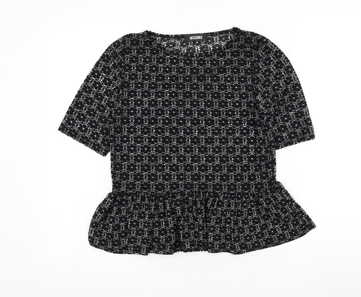 Missguided Womens Black Floral Viscose Basic Blouse Size 8 Round Neck