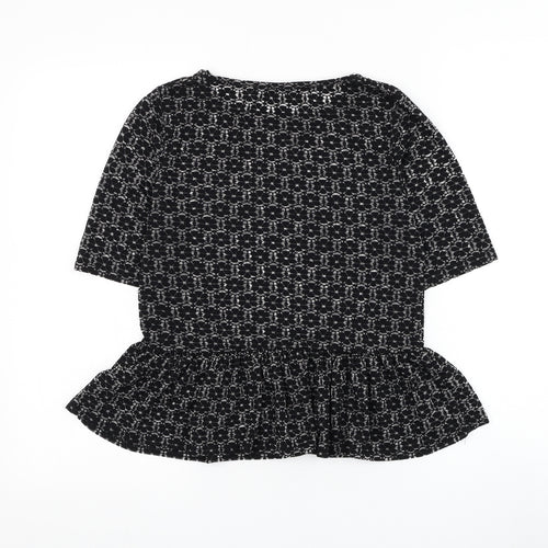 Missguided Womens Black Floral Viscose Basic Blouse Size 8 Round Neck