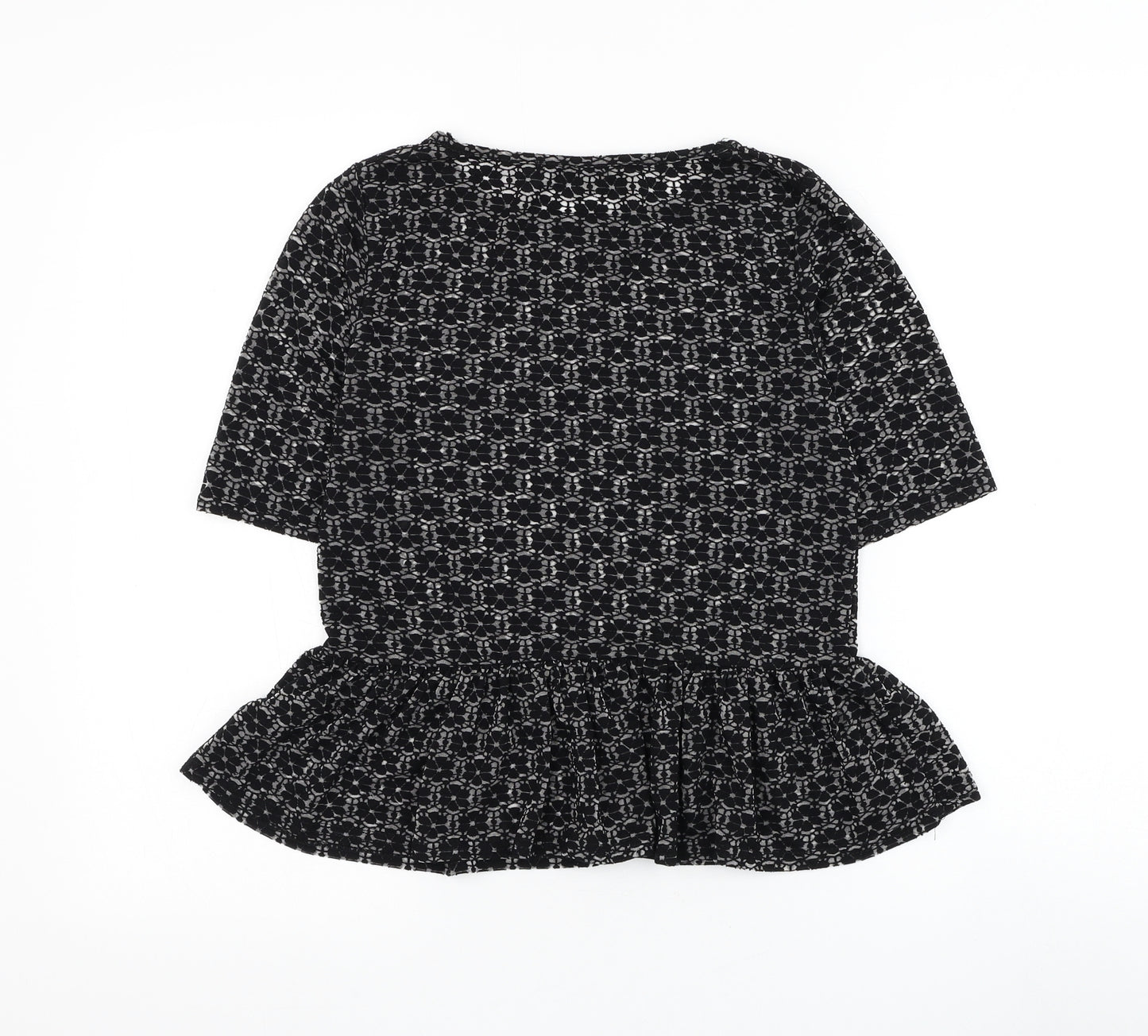 Missguided Womens Black Floral Viscose Basic Blouse Size 8 Round Neck