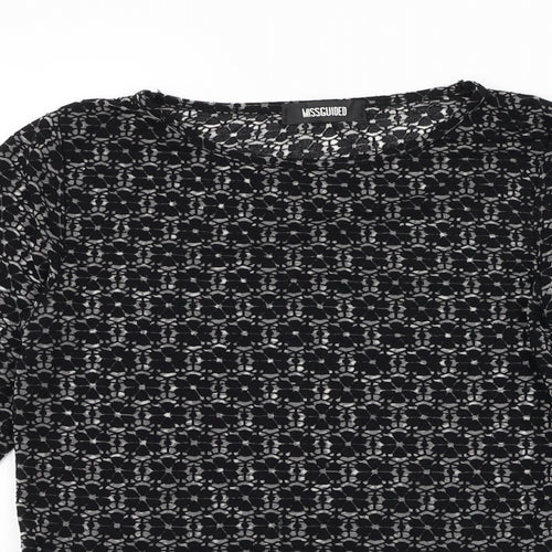 Missguided Womens Black Floral Viscose Basic Blouse Size 8 Round Neck