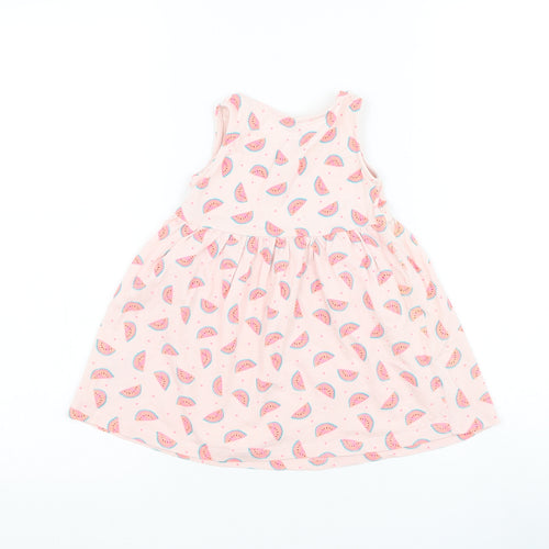 Primark Girls Pink Geometric Cotton Skater Dress Size 12-18 Months Round Neck Pullover - Watermelon