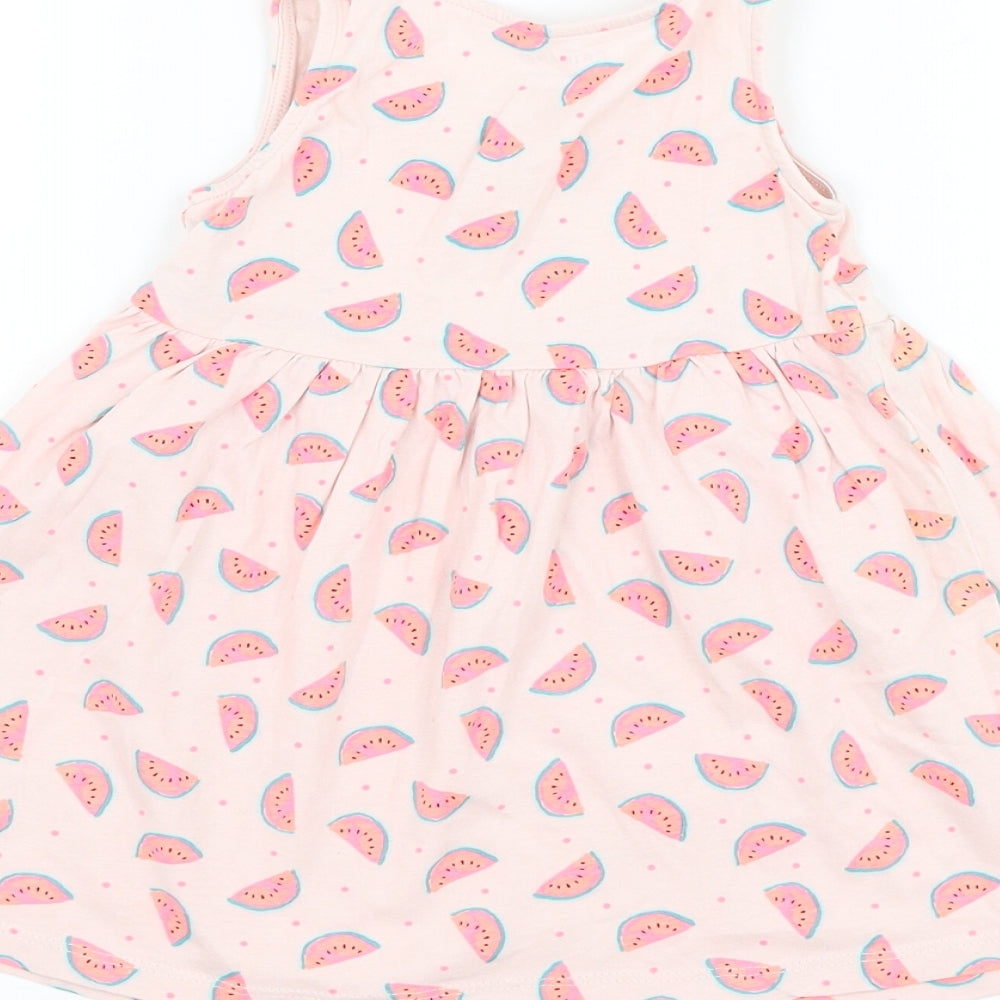 Primark Girls Pink Geometric Cotton Skater Dress Size 12-18 Months Round Neck Pullover - Watermelon