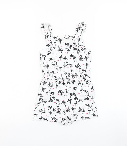 Matalan Girls White Geometric Cotton Romper One-Piece Size 2-3 Years Pullover - Flamingo