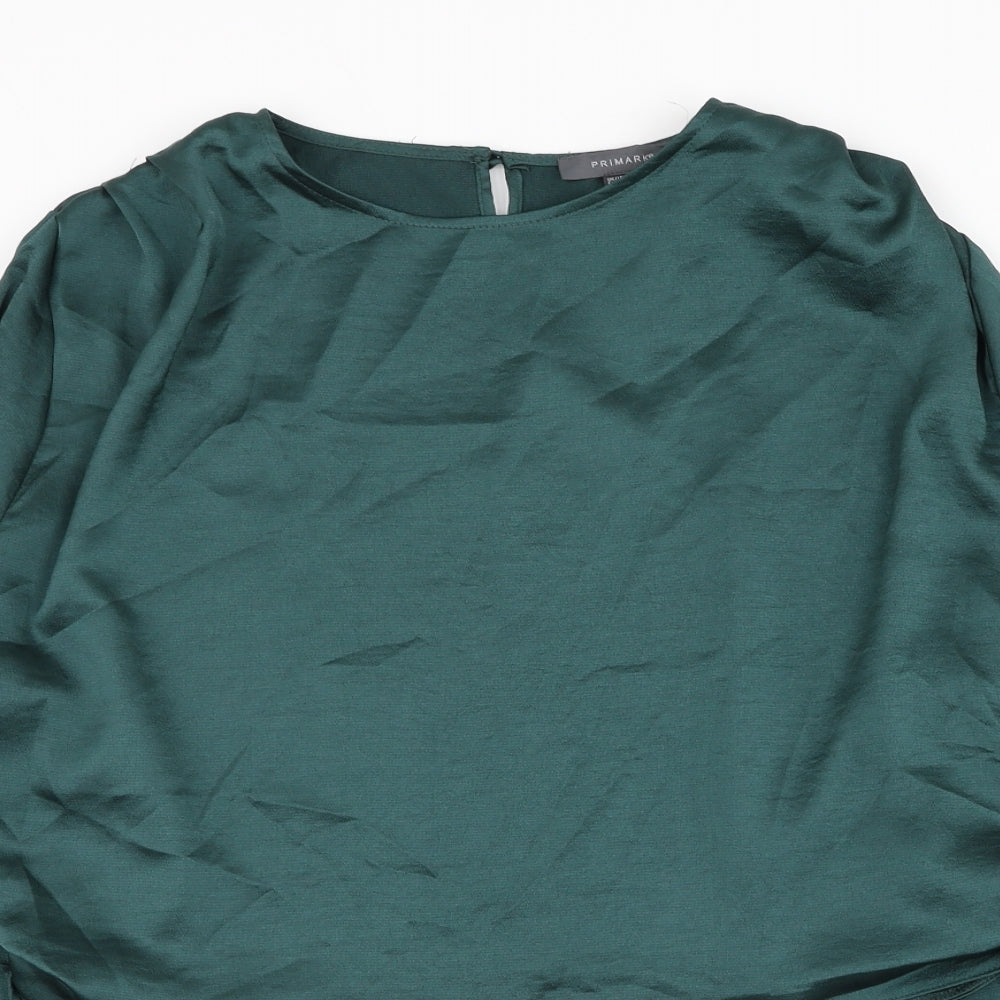 Primark Womens Green Polyester Basic Blouse Size 18 Round Neck - Ruched Sides