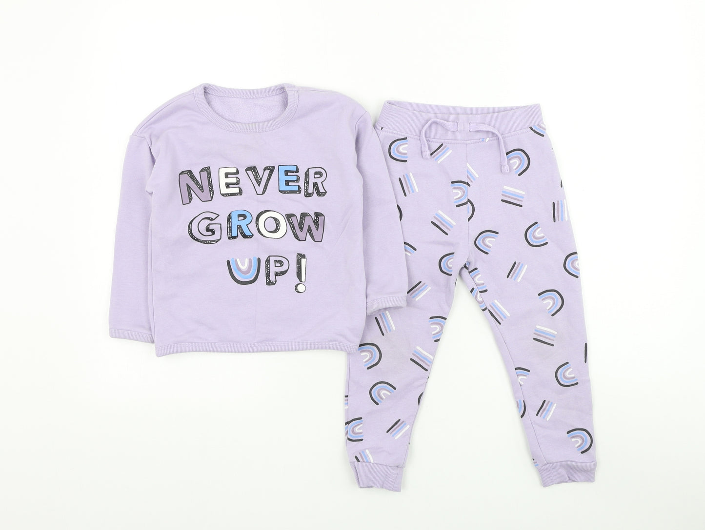 Dunnes Stores Girls Purple Geometric Cotton Pullover Sweatshirt Size 2-3 Years Pullover - Never Grow Up Sweater & Jogger Set