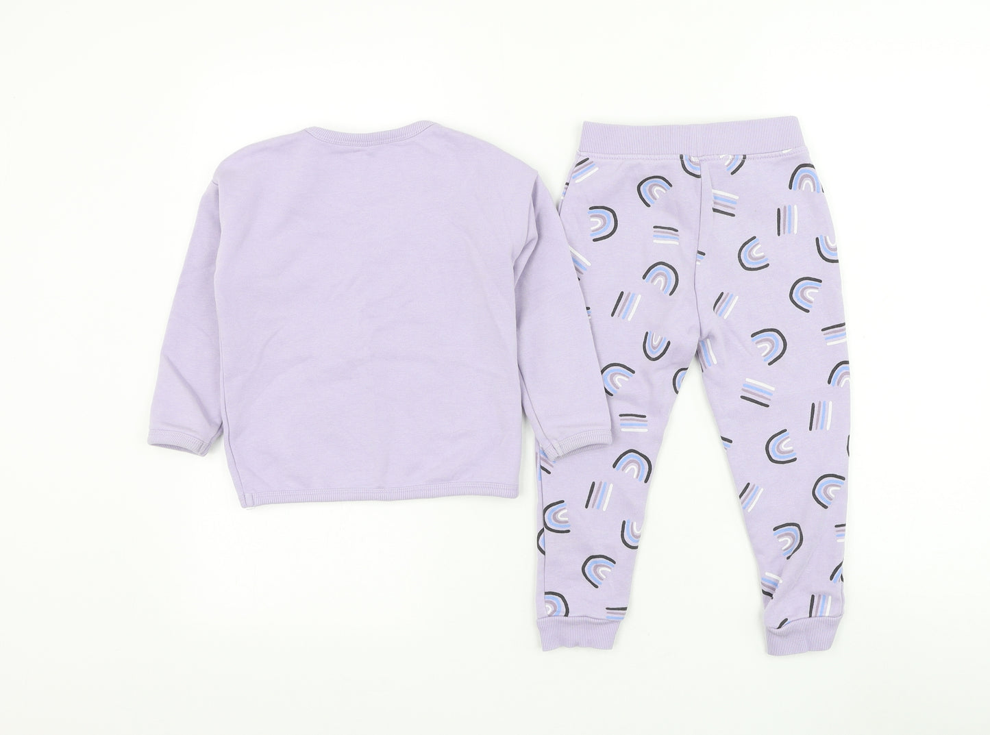 Dunnes Stores Girls Purple Geometric Cotton Pullover Sweatshirt Size 2-3 Years Pullover - Never Grow Up Sweater & Jogger Set