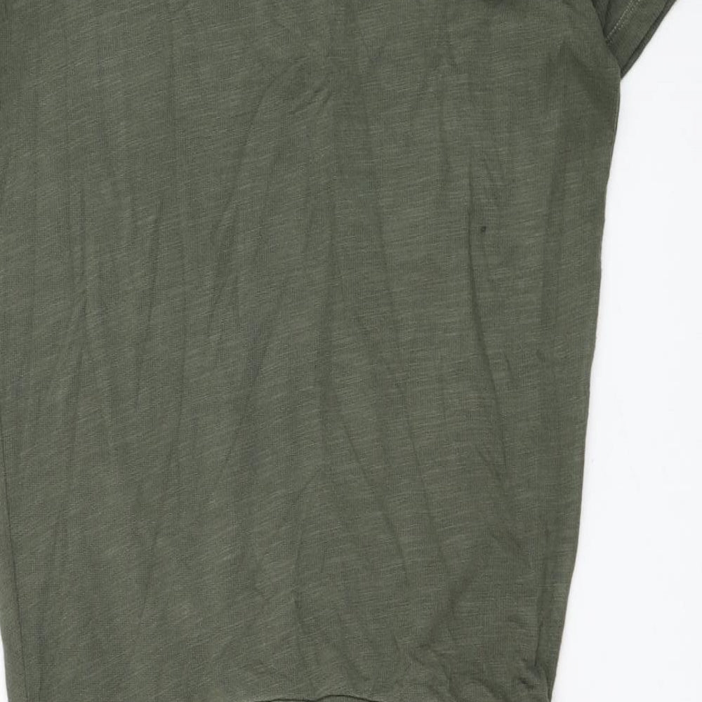 Monrow Womens Green Cotton T-Shirt Dress Size M V-Neck Tie - Ruched