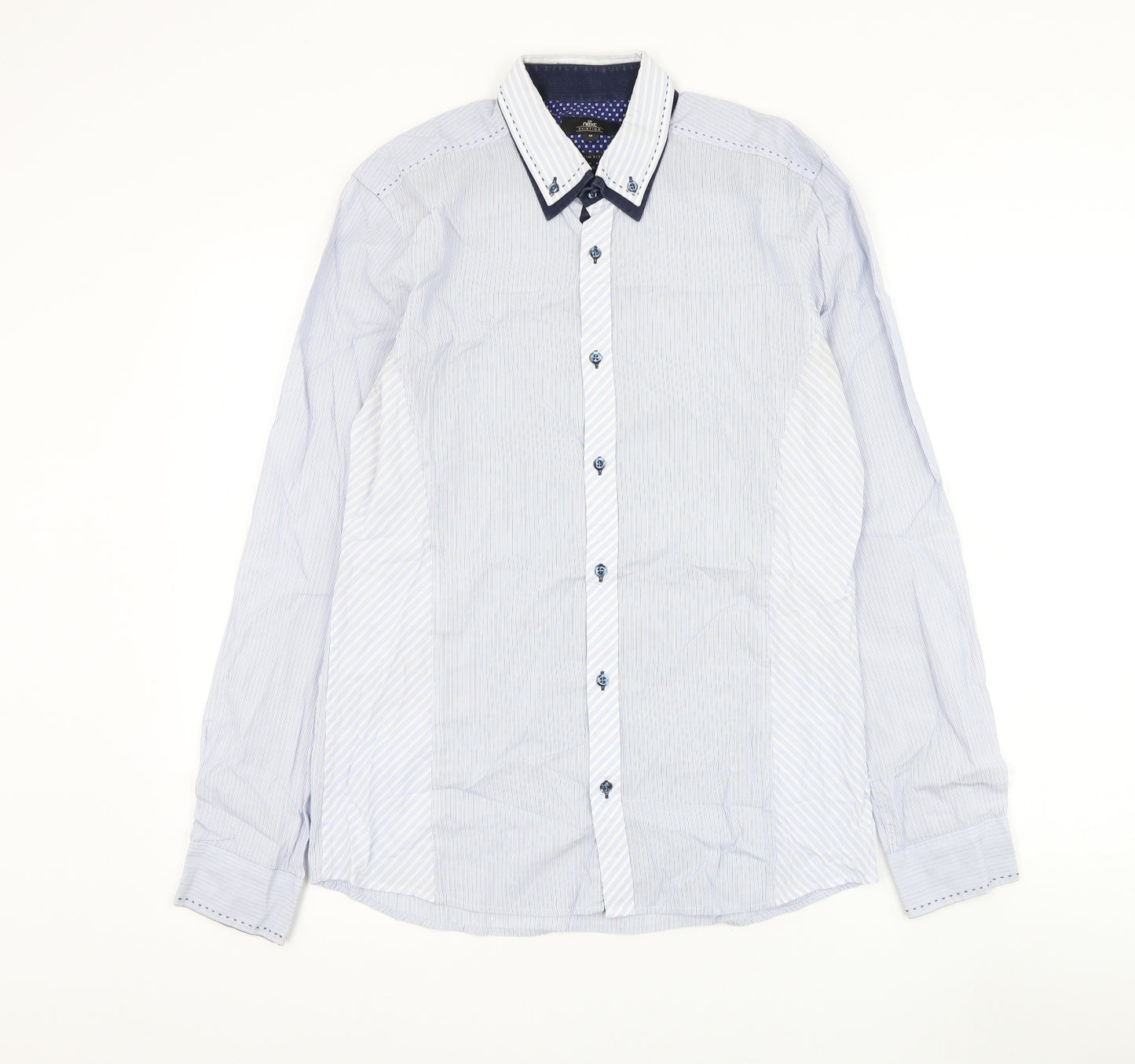 NEXT Mens Blue Striped Polyester Dress Shirt Size M Collared Button