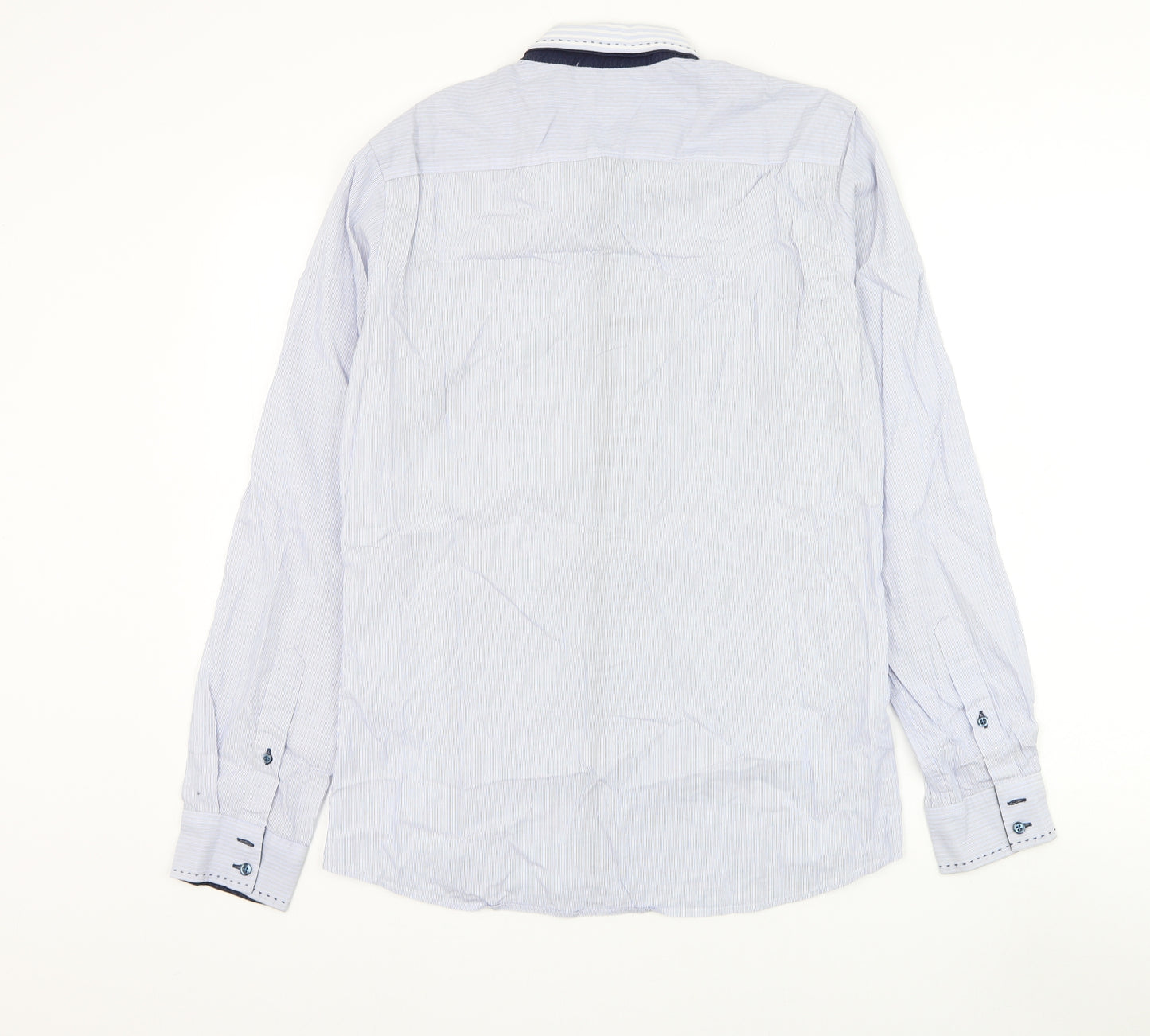 NEXT Mens Blue Striped Polyester Dress Shirt Size M Collared Button