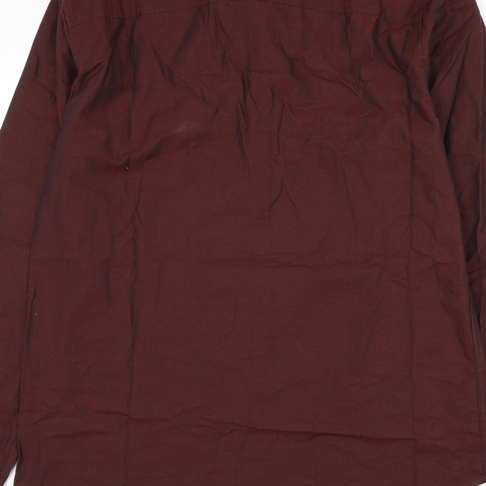 JACK & JONES Mens Red Cotton Dress Shirt Size M Collared Button