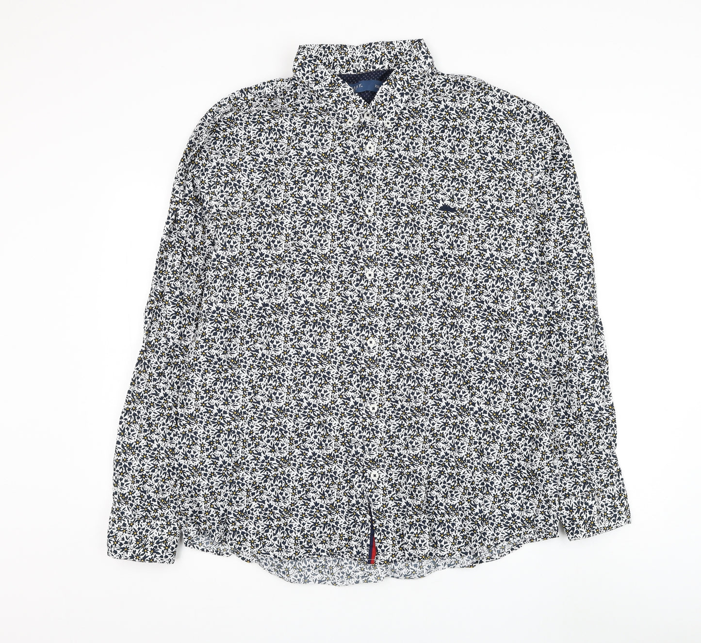 Matalan Mens White Floral Cotton Dress Shirt Size 2XL Collared Button