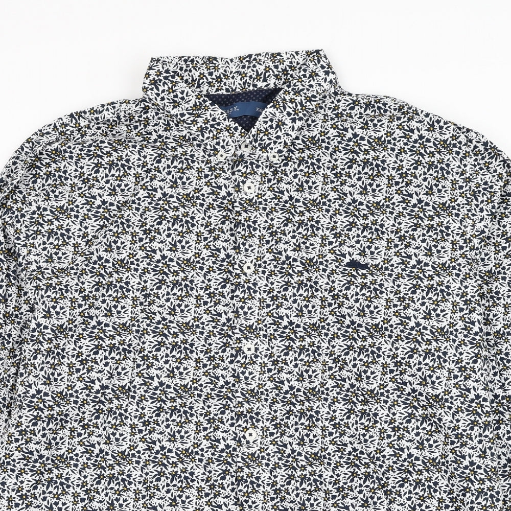 Matalan Mens White Floral Cotton Dress Shirt Size 2XL Collared Button