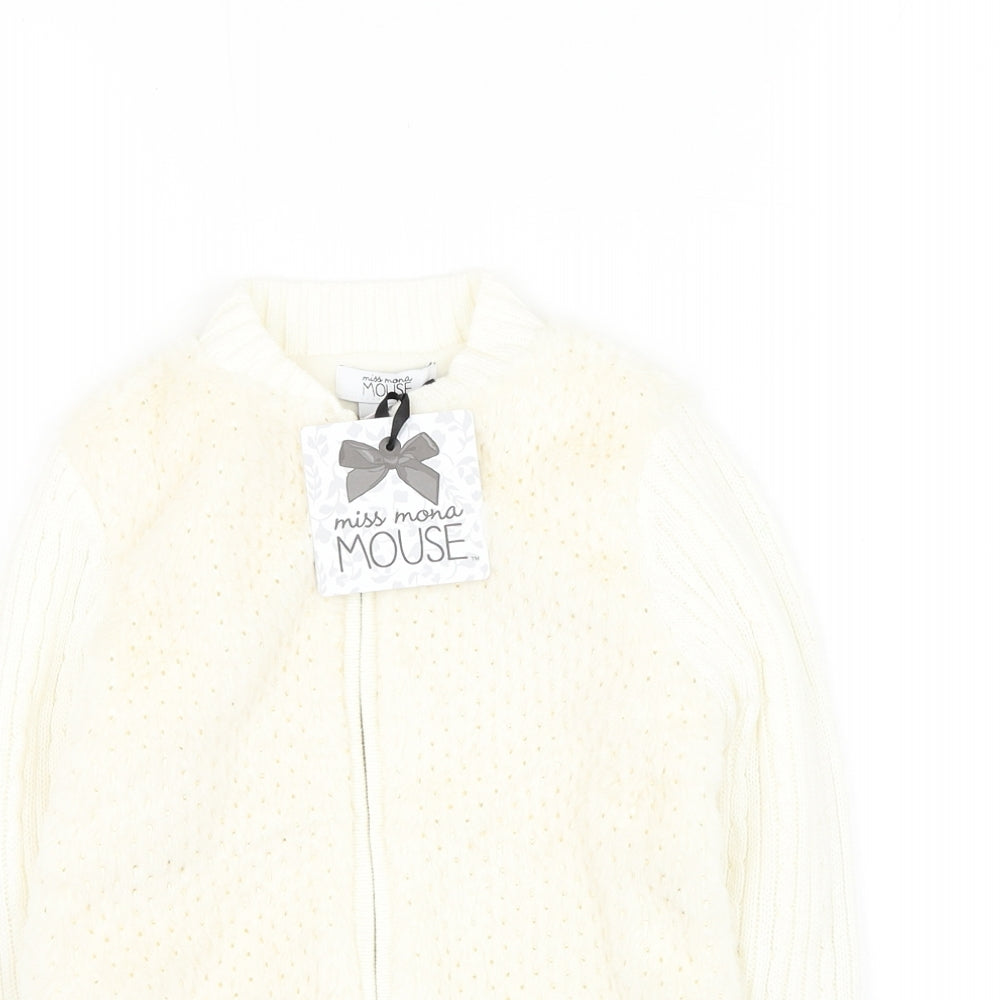 Mini Mona Mouse Girls White Spotted Polyester Full Zip Sweatshirt Size 4 Years Zip