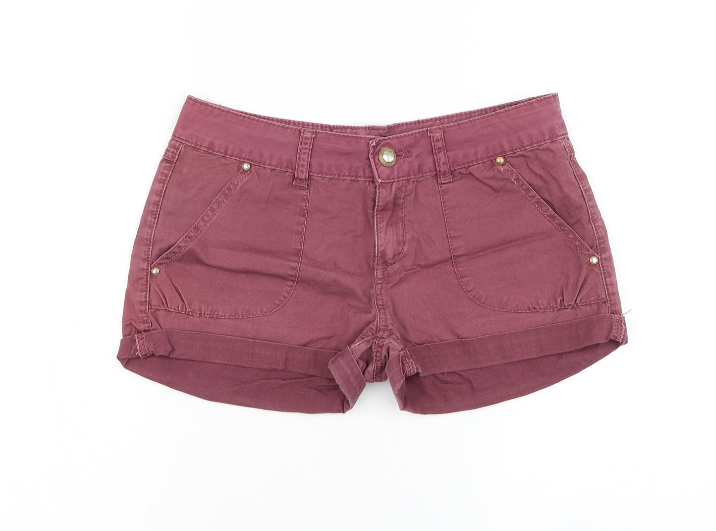 Primark Womens Red Cotton Chino Shorts Size 6 L3 in Regular Zip
