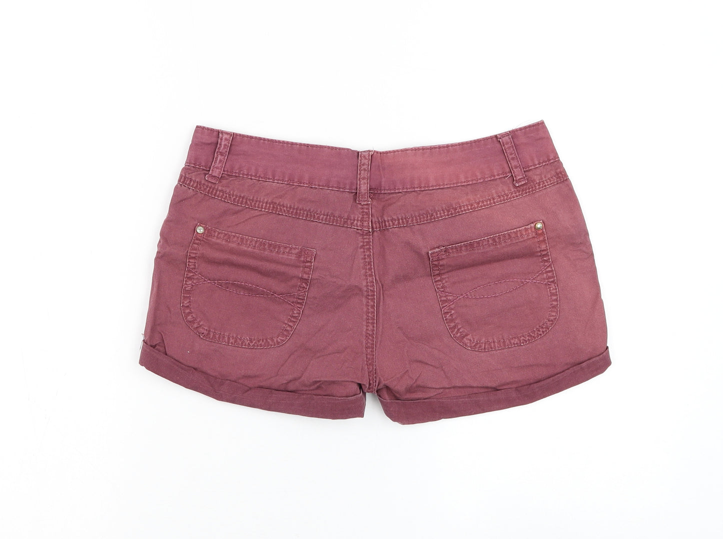 Primark Womens Red Cotton Chino Shorts Size 6 L3 in Regular Zip