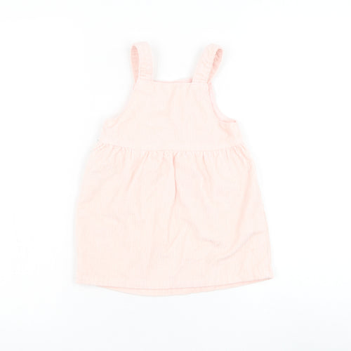Marks and Spencer Girls Pink Cotton Pinafore/Dungaree Dress Size 12-18 Months Square Neck Button - Horse