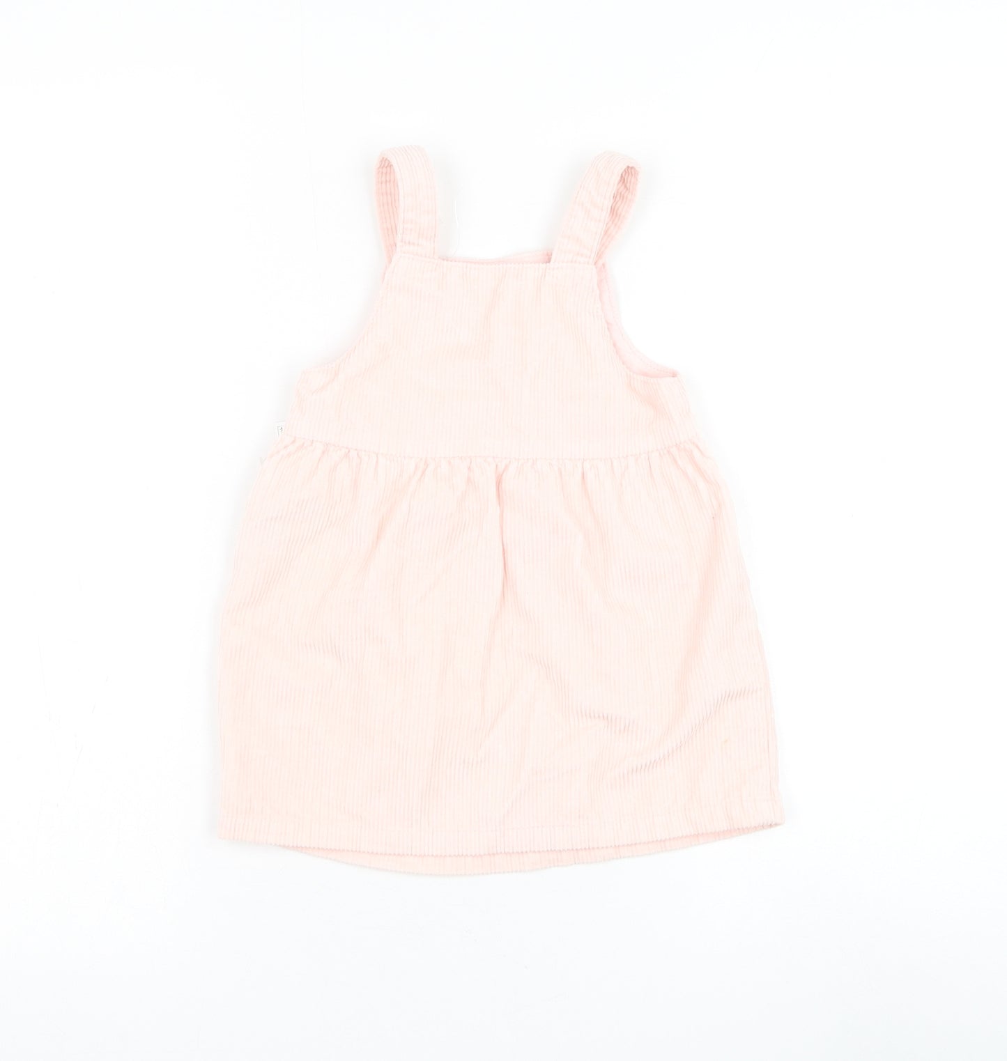 Marks and Spencer Girls Pink Cotton Pinafore/Dungaree Dress Size 12-18 Months Square Neck Button - Horse