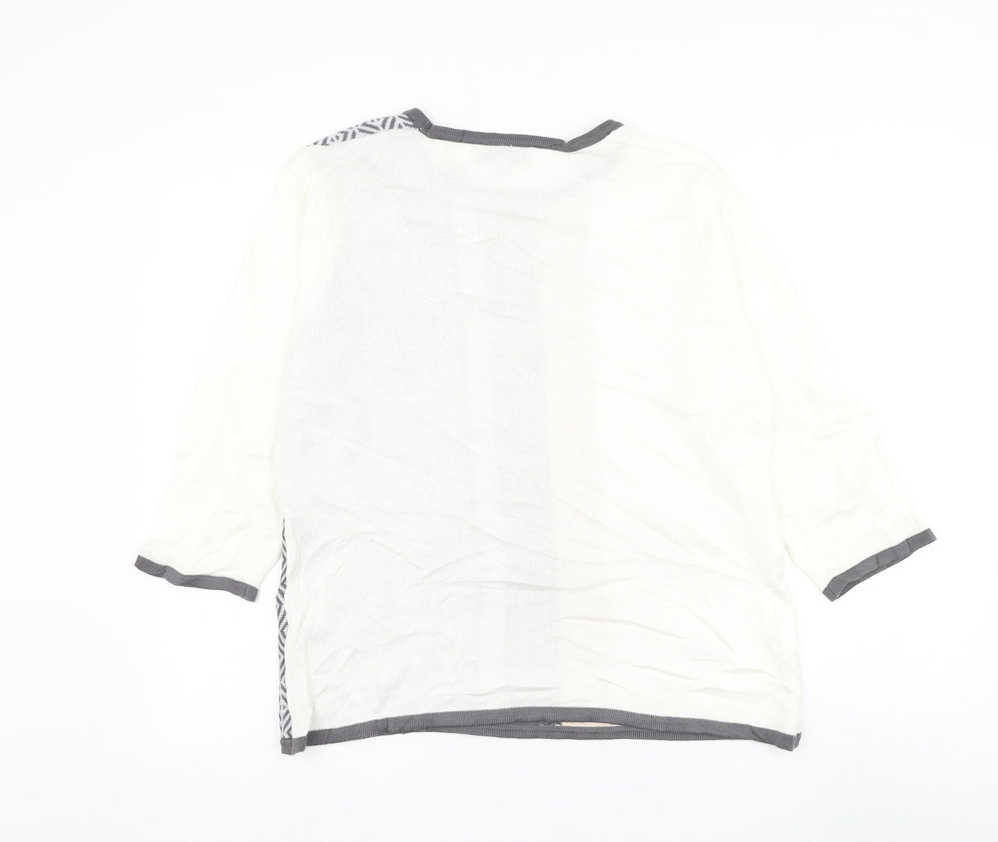 BASSINI Womens White Round Neck Geometric Acrylic Pullover Jumper Size M - Flower