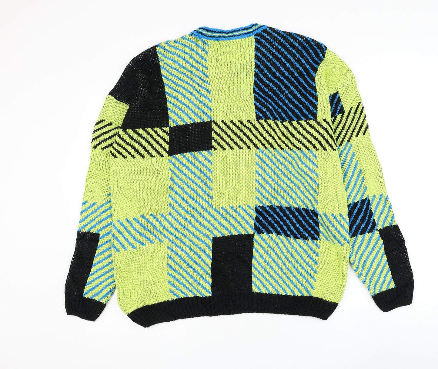 BHM Mens Green Round Neck Check Polyester Pullover Jumper Size L