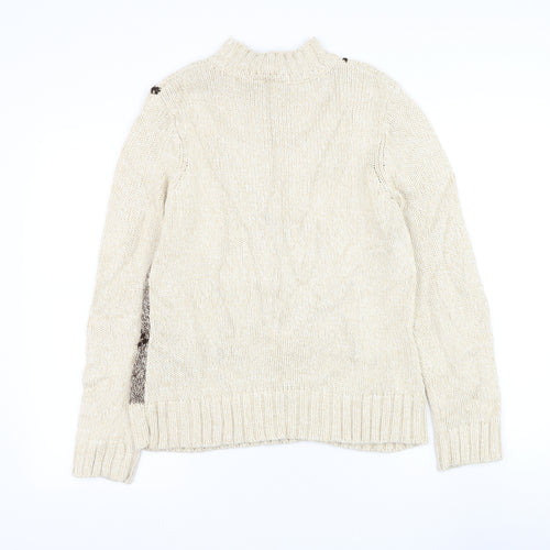 BHS Womens Beige Round Neck Argyle/Diamond Acrylic Pullover Jumper Size 12