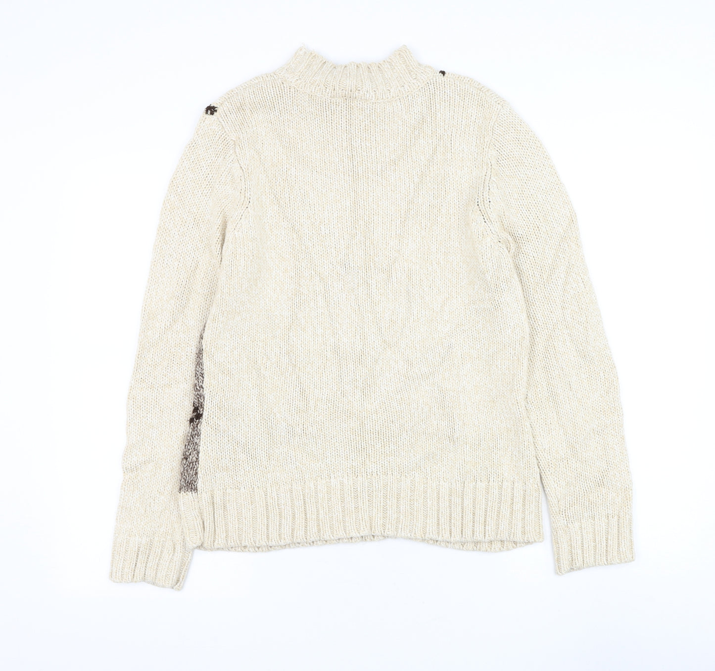 BHS Womens Beige Round Neck Argyle/Diamond Acrylic Pullover Jumper Size 12