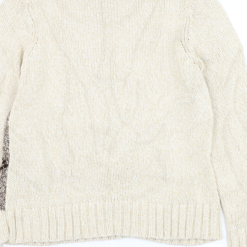 BHS Womens Beige Round Neck Argyle/Diamond Acrylic Pullover Jumper Size 12