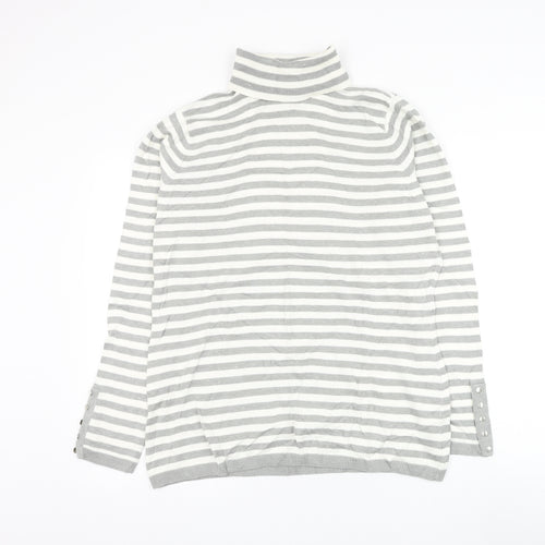 BC Clothing Womens Grey Roll Neck Striped Polyester Pullover Jumper Size L