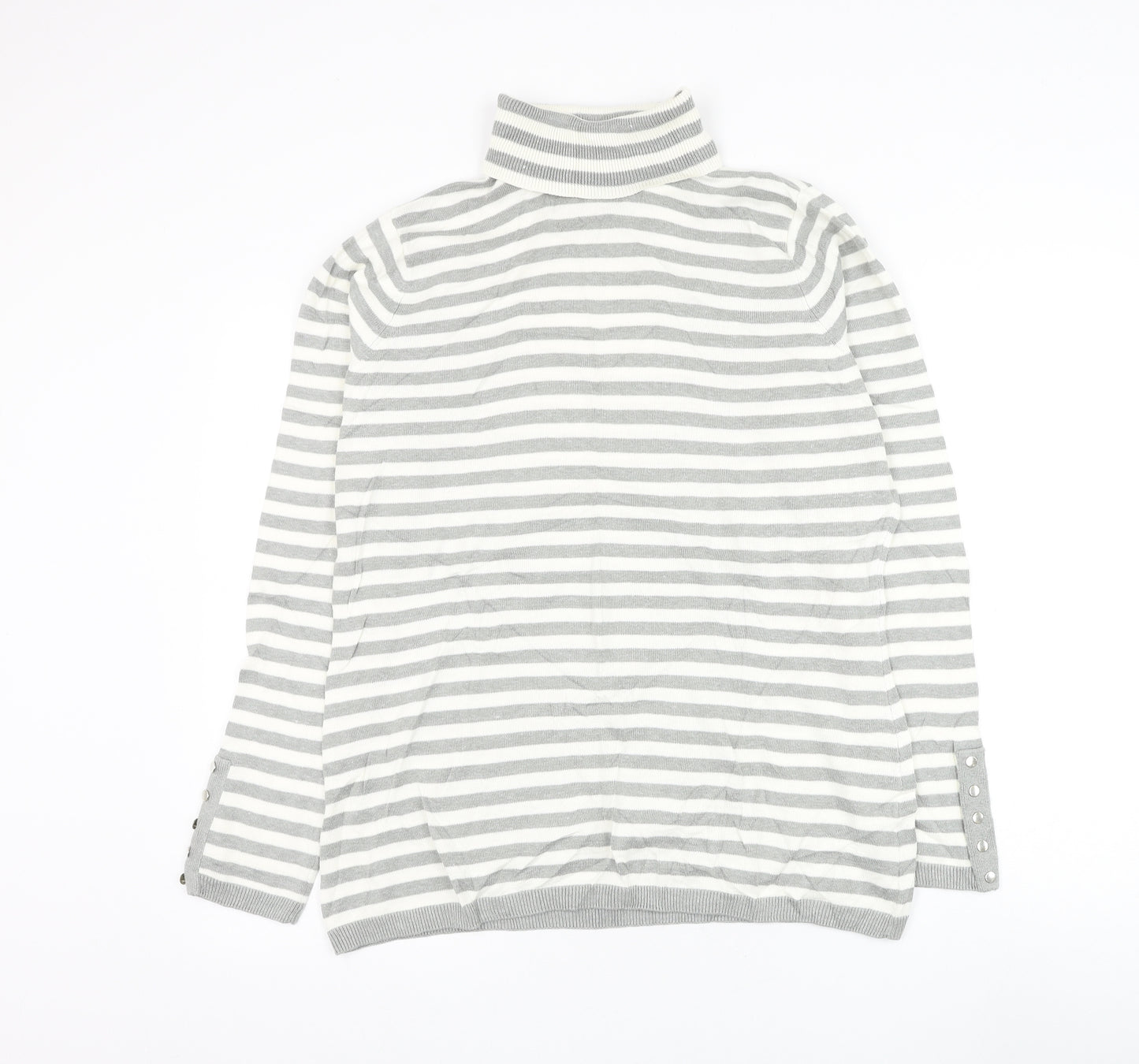 BC Clothing Womens Grey Roll Neck Striped Polyester Pullover Jumper Size L