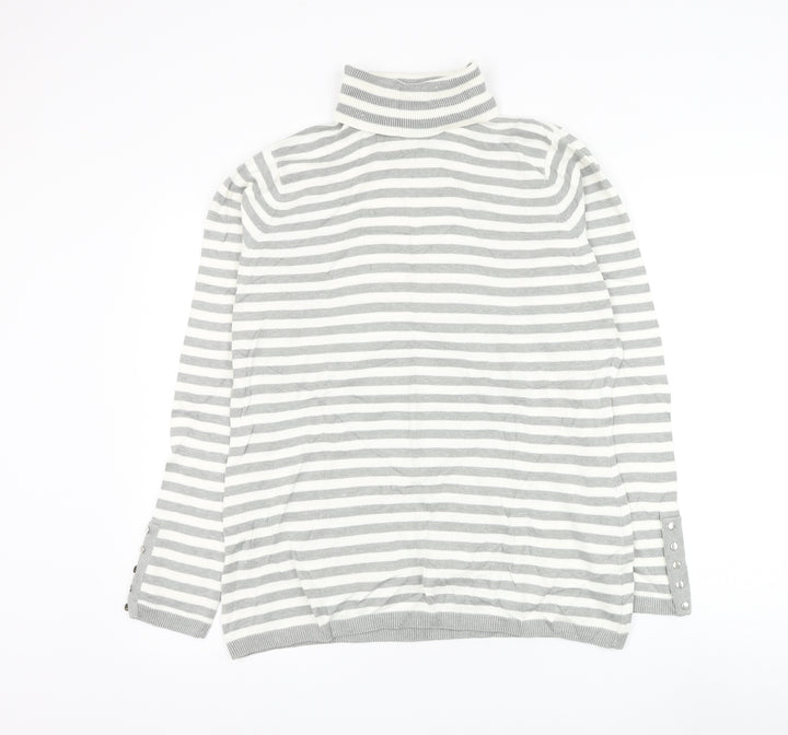 BC Clothing Womens Grey Roll Neck Striped Polyester Pullover Jumper Size L