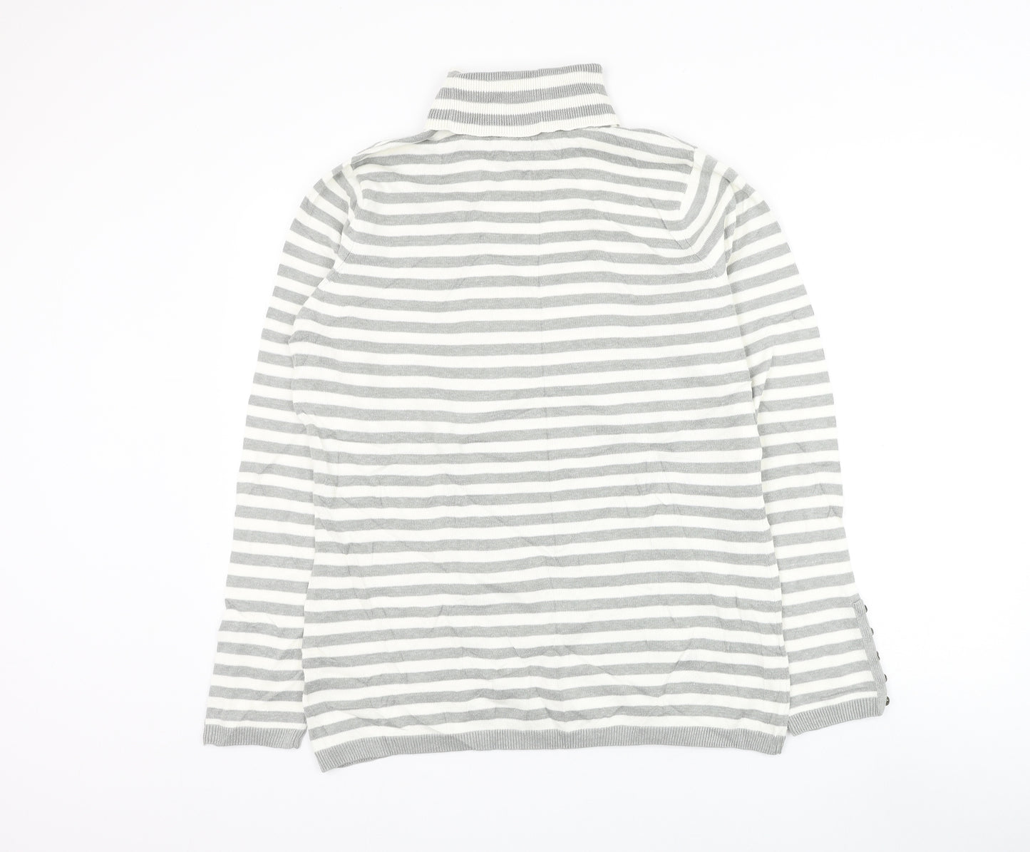 BC Clothing Womens Grey Roll Neck Striped Polyester Pullover Jumper Size L