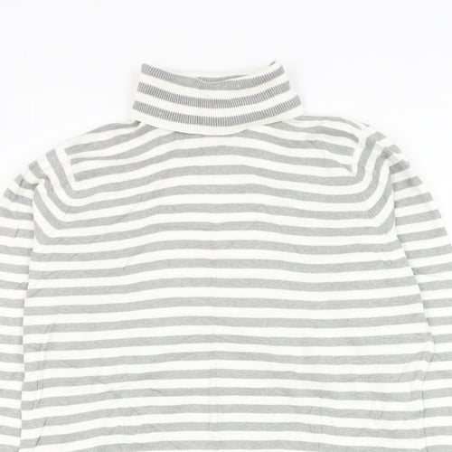 BC Clothing Womens Grey Roll Neck Striped Polyester Pullover Jumper Size L