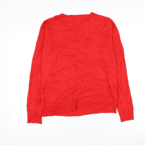 Primark Womens Red Round Neck Polyester Pullover Jumper Size XS - Dog Christmas Jumper