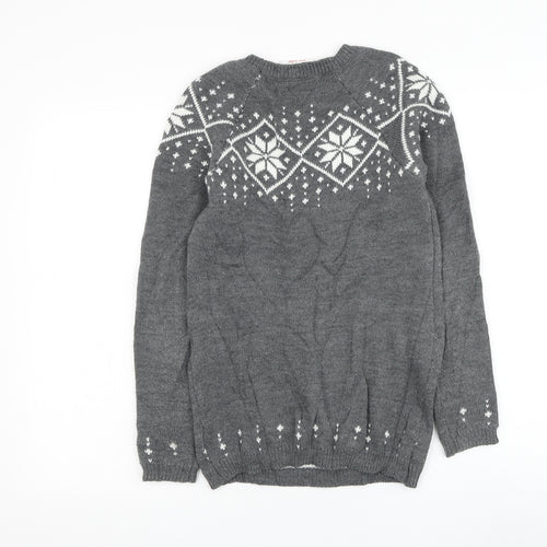 Primark Girls Grey Round Neck Fair Isle Acrylic Pullover Jumper Size 11-12 Years Pullover - The Grinch Christmas Jumper