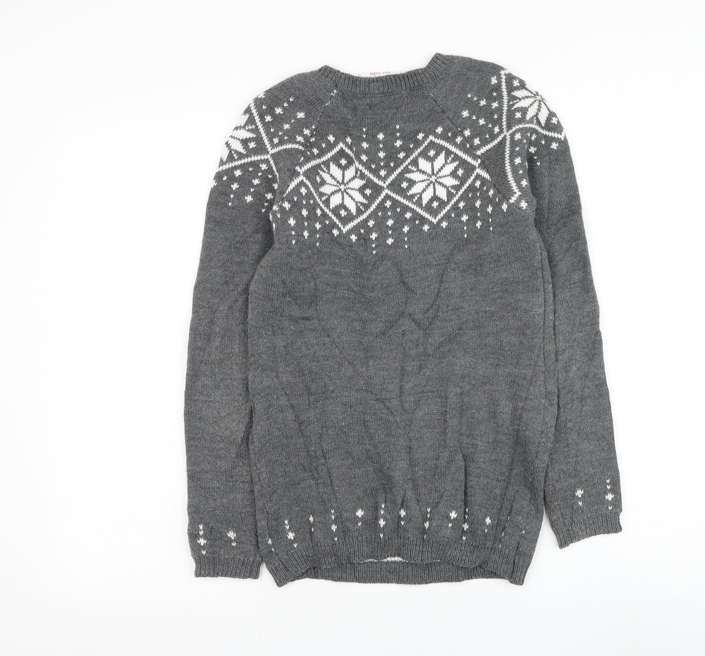 Primark Girls Grey Round Neck Fair Isle Acrylic Pullover Jumper Size 11-12 Years Pullover - The Grinch Christmas Jumper