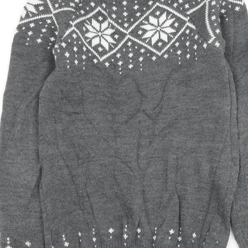 Primark Girls Grey Round Neck Fair Isle Acrylic Pullover Jumper Size 11-12 Years Pullover - The Grinch Christmas Jumper