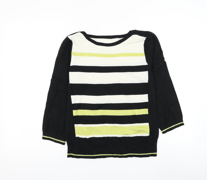 Debenhams Womens Black Round Neck Striped Acrylic Pullover Jumper Size 12