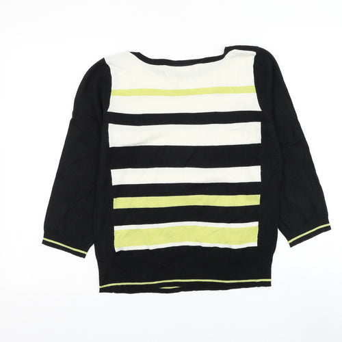Debenhams Womens Black Round Neck Striped Acrylic Pullover Jumper Size 12