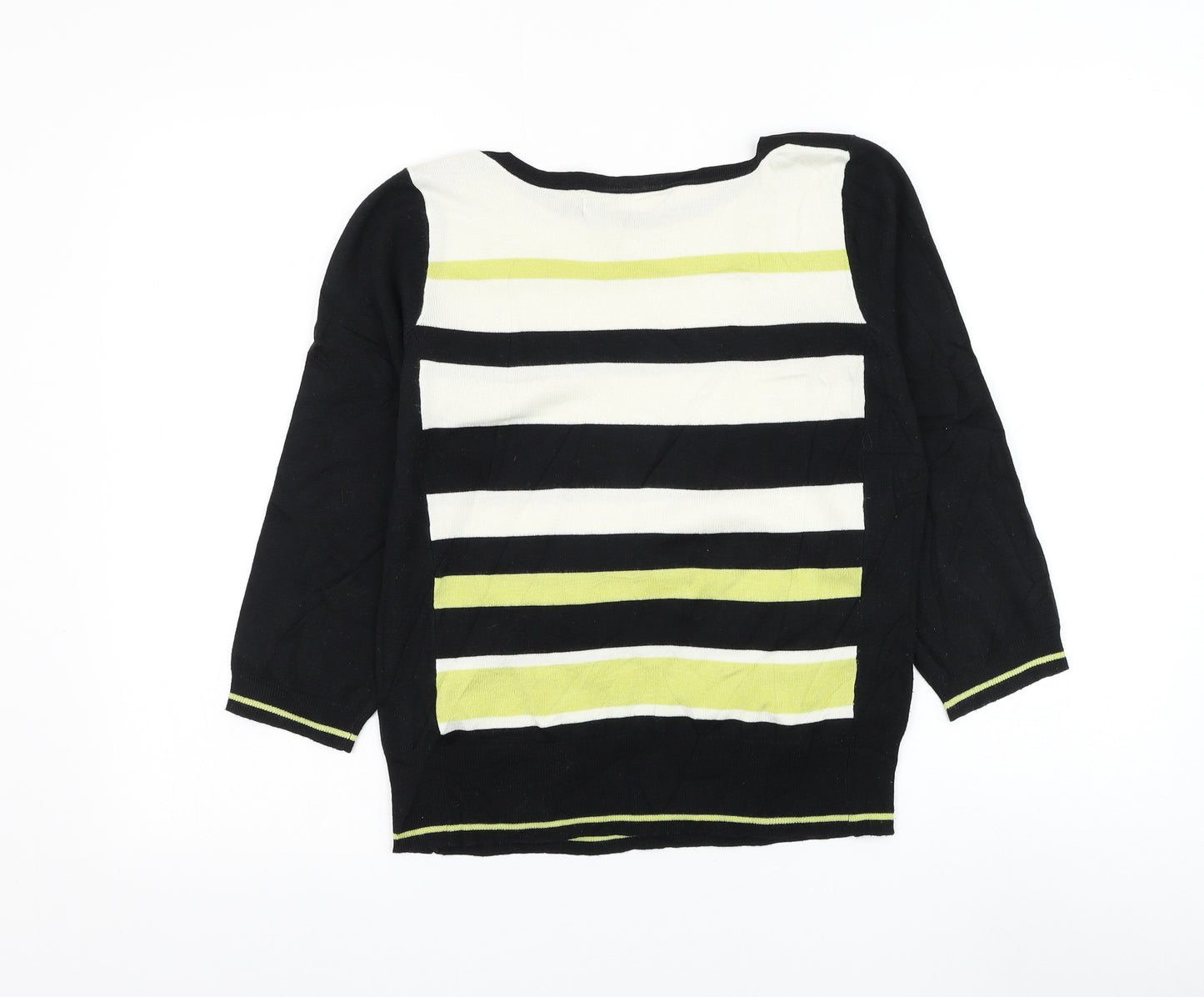 Debenhams Womens Black Round Neck Striped Acrylic Pullover Jumper Size 12