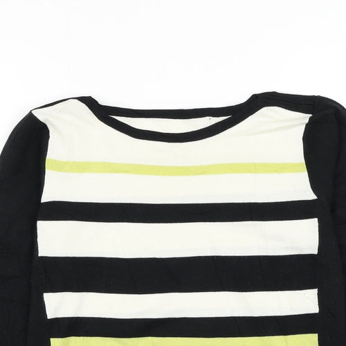 Debenhams Womens Black Round Neck Striped Acrylic Pullover Jumper Size 12