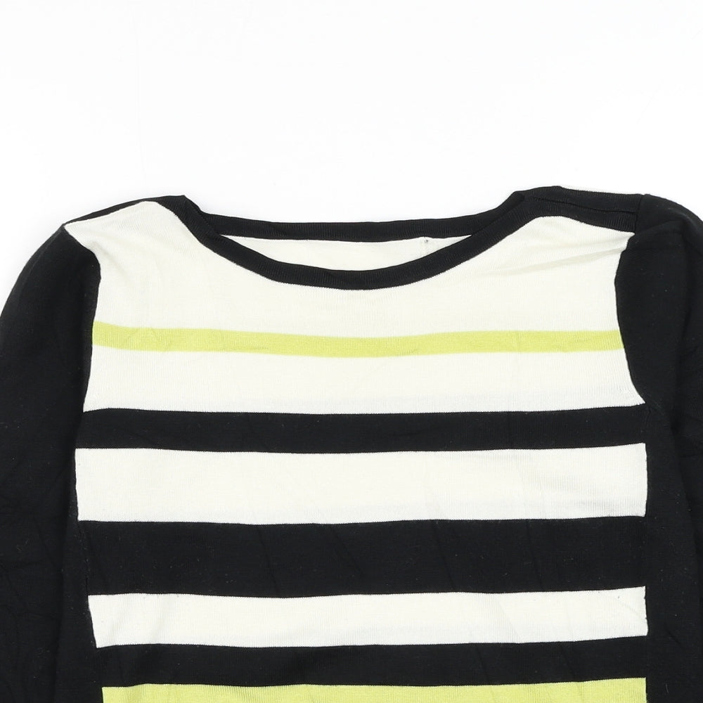 Debenhams Womens Black Round Neck Striped Acrylic Pullover Jumper Size 12